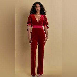 Red Velvet Jumpsuit with Bow